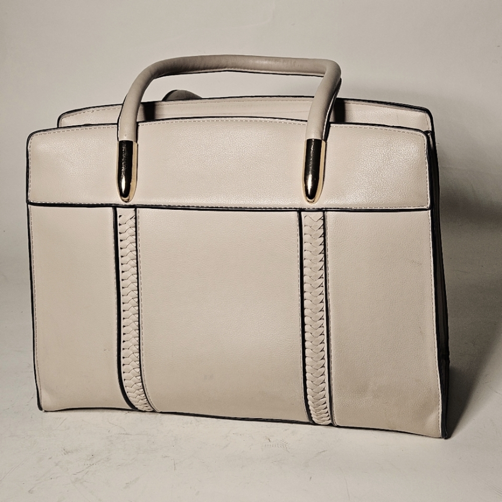 Tan Structured Tote Bag With Textured Surface And… - image 1